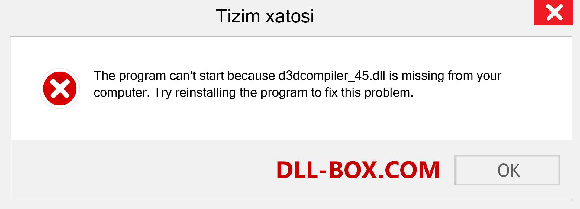 d3dcompiler_45.dll fayli yo'qolganmi?. Windows 7, 8, 10 uchun yuklab olish - Windowsda d3dcompiler_45 dll etishmayotgan xatoni tuzating, rasmlar, rasmlar